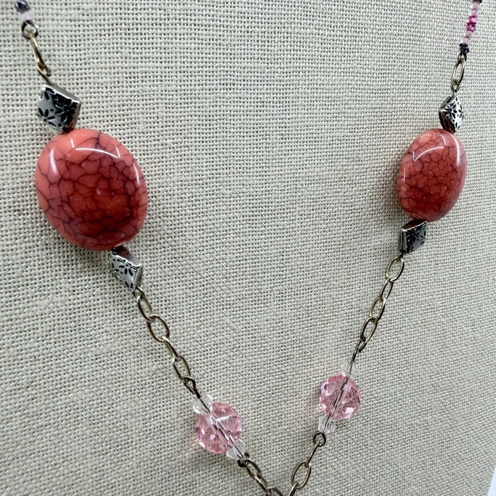 Pink Orange Beaded Butterfly Tassel Long Pendant Necklace Boho Cottagecore Y2K